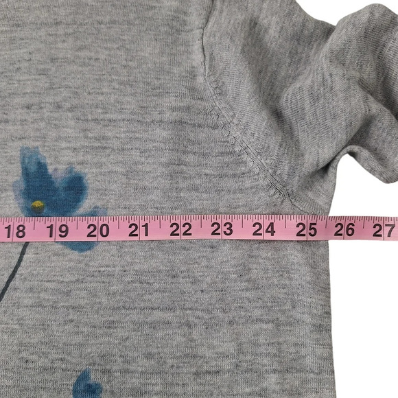 J. Jill XL Gray Grey Cotton Blend Blue Floral Pullover Scoop-Neck Sweater - Picture 12 of 14